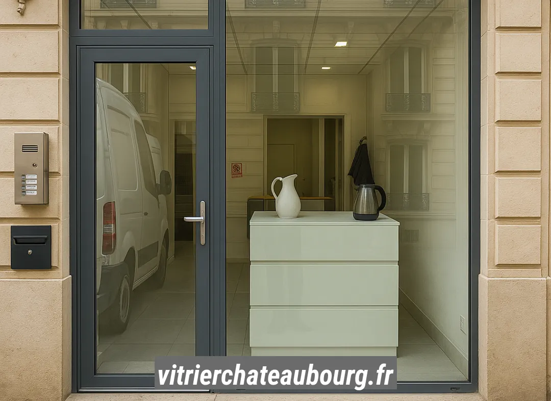 Façade vitrine de magasin en aluminium sur mesure à Châteaubourg